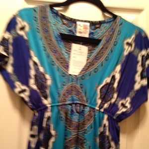 New Blue & turquoise cape- sleeve tunic