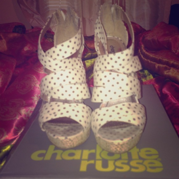 Ivory and brown Polka dot wedge