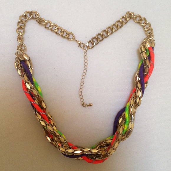Neon Cord & Mesh Statement Necklace