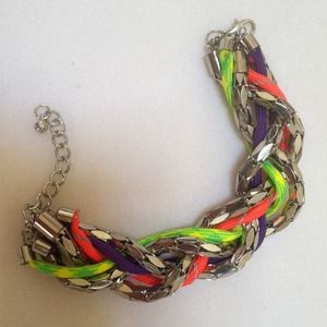 Handmade one of a kind! Neon Cord and Mesh Brclt