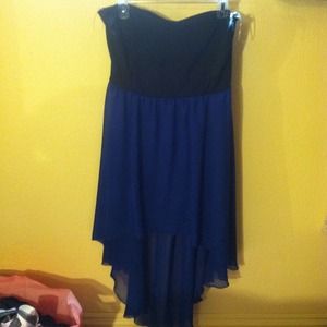 Strapless black and blue chiffon dress!