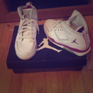 Purple and white jordans