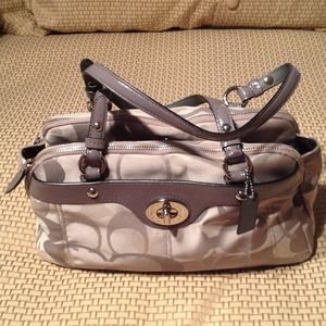 Authentic Coach gray/silver signature handbag.