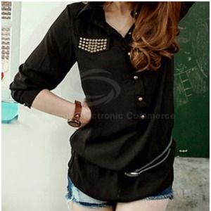 Black chiffon blouse and ivory blazer