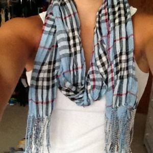 Blue, red, black and white scarf