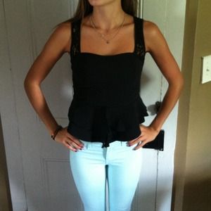 Black lace peplum top NEVER WORN