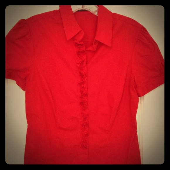 Cheery red button down with rosette detail!!