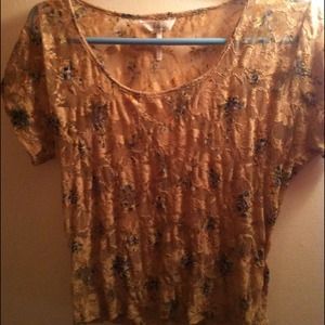 tan lace and floral shirt