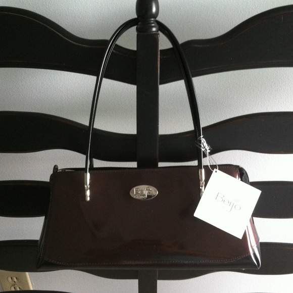 Chocolate patent hand bag