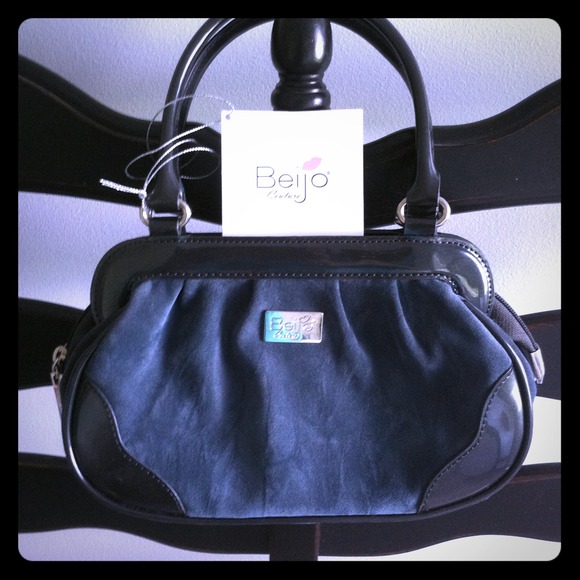Adorable blue suede and patent mini bag