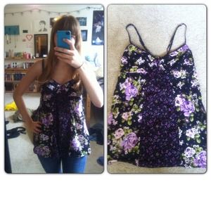 Purple floral spaghetti strap top