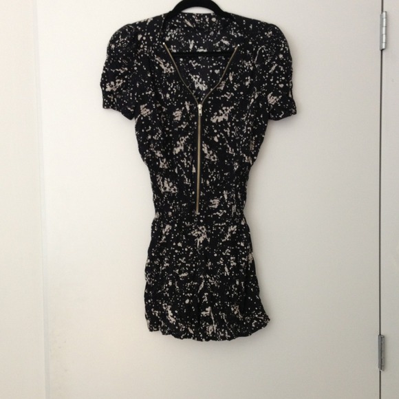 Splatter jumpsuit with stretch waist