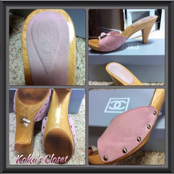 Beautiful Pink Suede CHANEL Wooden Mules. - Picture 3 of 3