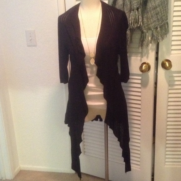 Long Black Flowy 3/4 sleeve cardigan and striped