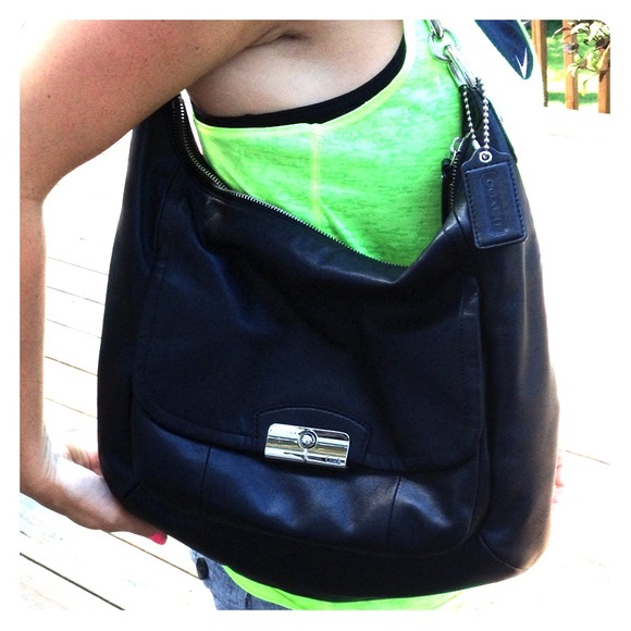 Black leather coach purse