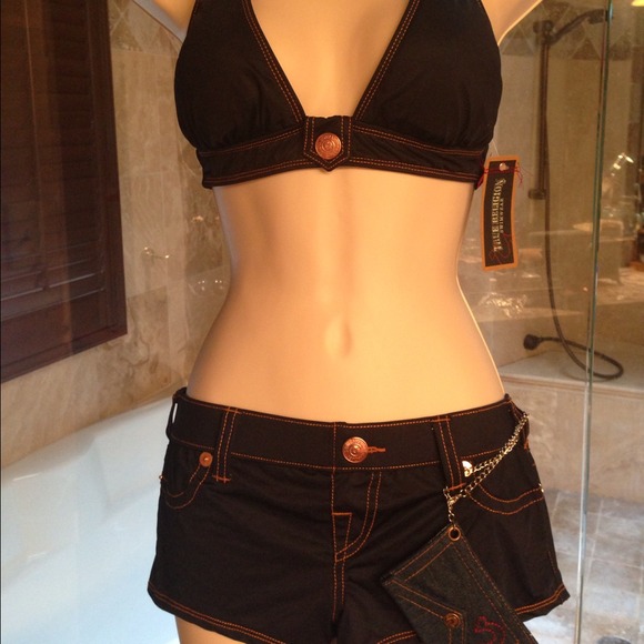 NWT 4 piece True Religion dark denim swimsuit.
