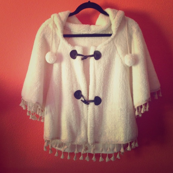 White Fuzzy Poncho-like Top