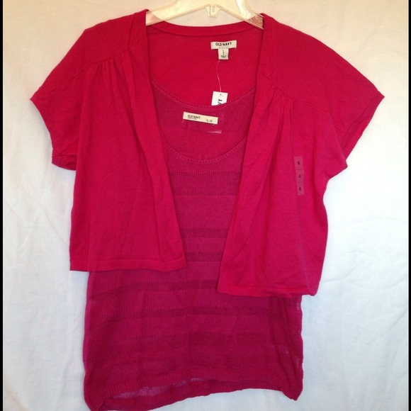 OLD NAVY Pink Knit Tank Top with Cardigan - Picture 2 of 4