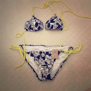 Navy and white flowered bikini