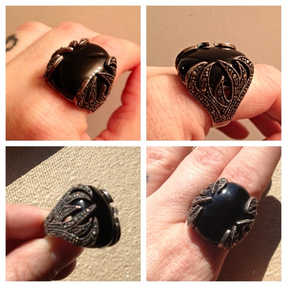 vintage  Jewelry - Vintage massive Art Deco sterling onyx ring