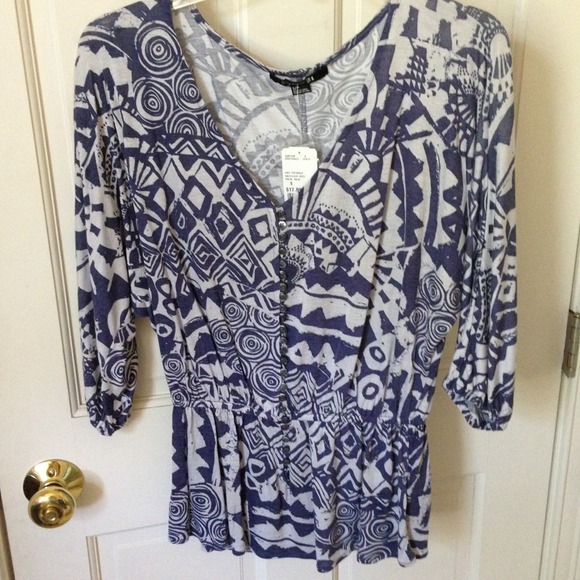 Knit top 3quart sleeve Navy/light grey