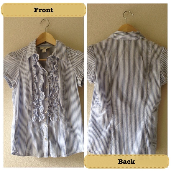Blue and white LOFT blouse petite