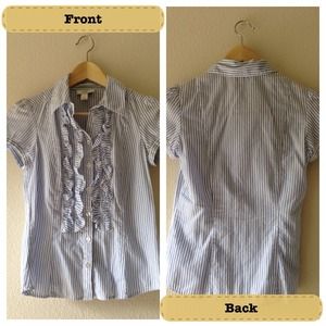 Blue and white LOFT blouse petite