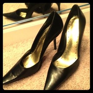 Black pointed toe stilettos
