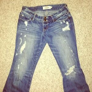 abercrombie destroyed medium wash flare jeans