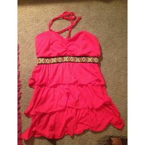 pink aztec banded ruffled halter top, worn once