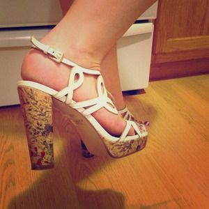 Anne Michelle white strappy tattooed sexy heels !