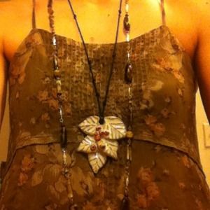 Boho Chic Handmade Clay Leaf Pendant Necklace