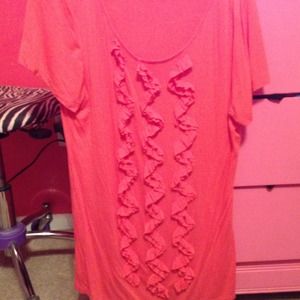 Coral tshirt with ruffle detail. Size XL