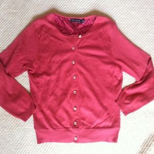 Coral cardigan with rhinestone buttons