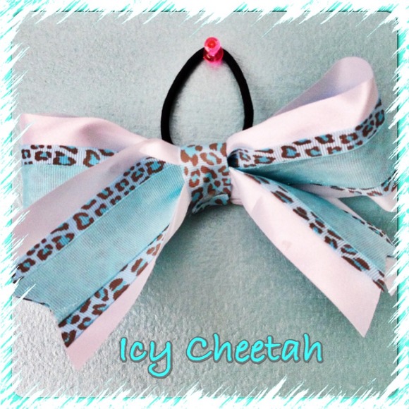 Blue Cheetah Cheer Bow