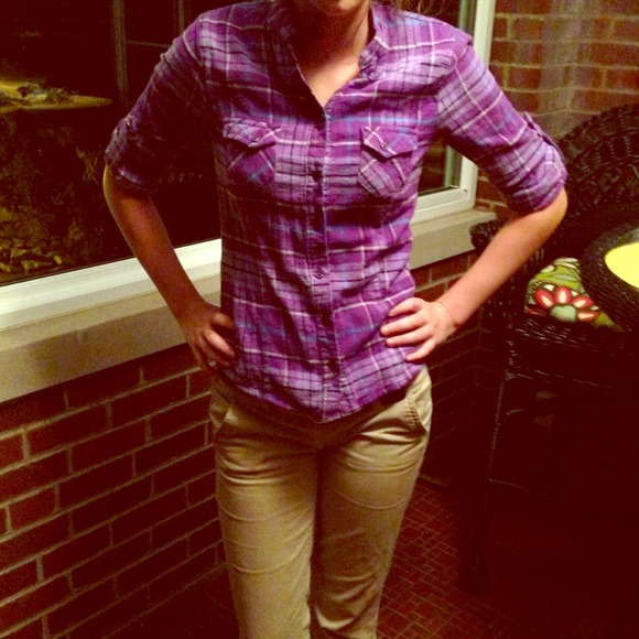 Plaid button up top