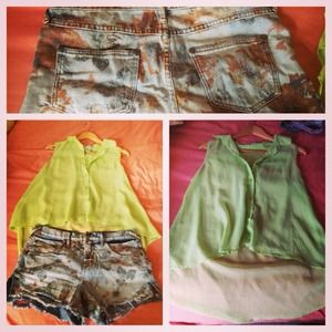 Floral denim shorts