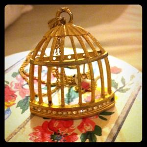 So Sweet Vintage Bird Cage Pendant with Bird!