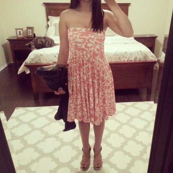 JCrew Tube Dress Sz S - Cream/Coral Jersey Fabric