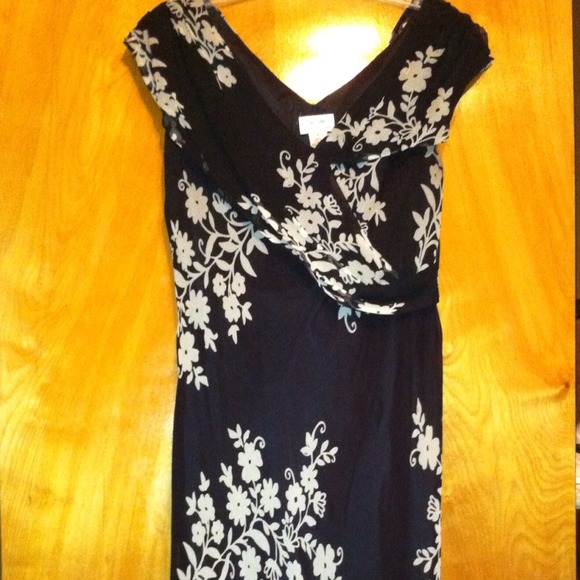 Dressy black and cream floral chiffon lined dress