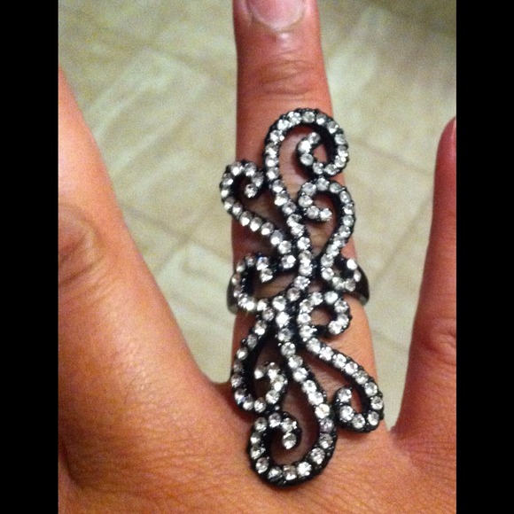 Black and Rhinestone Ring