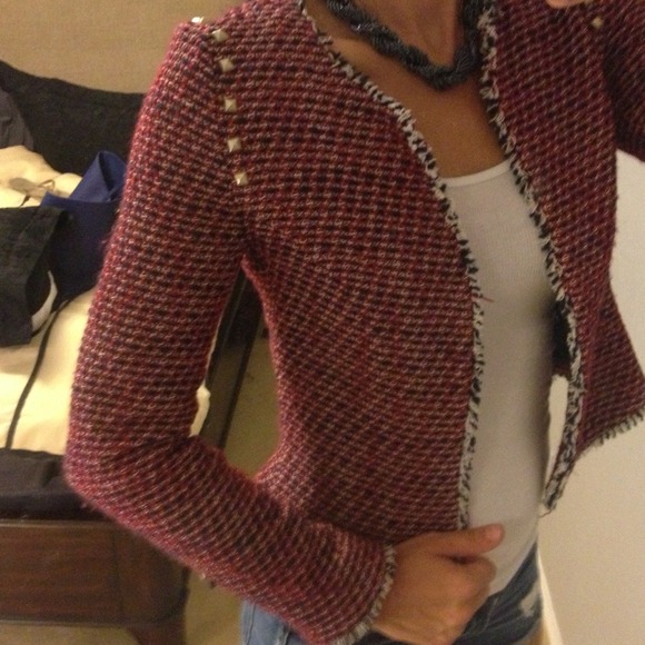 Zara red, whit, and blue tweed Blazer