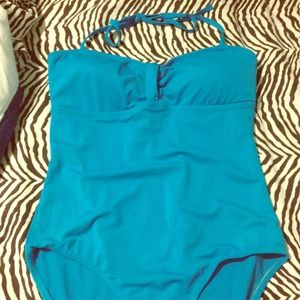 Bright blue one piece bathing suit
