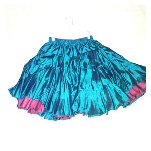 Reversible tiered satin skirt