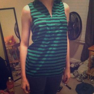 The Limited green and navy blue striped tank top.