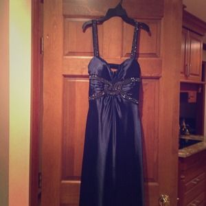 Midnight blue formal gown open back