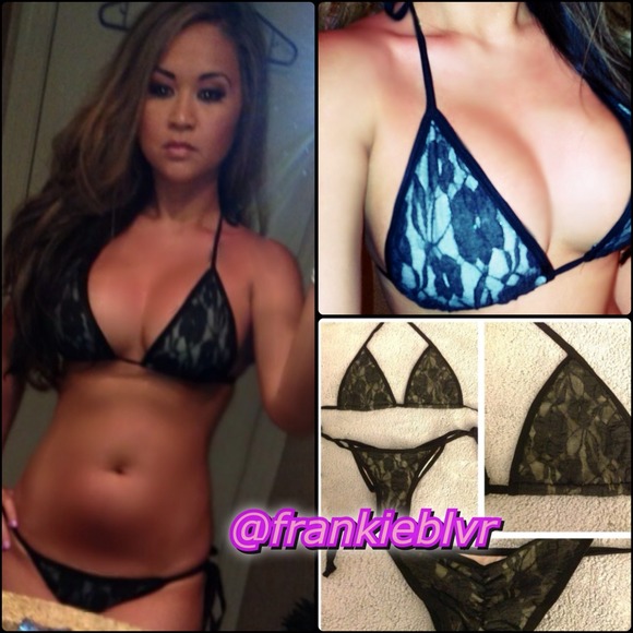 Sexy black lace overlay mint bikini.
