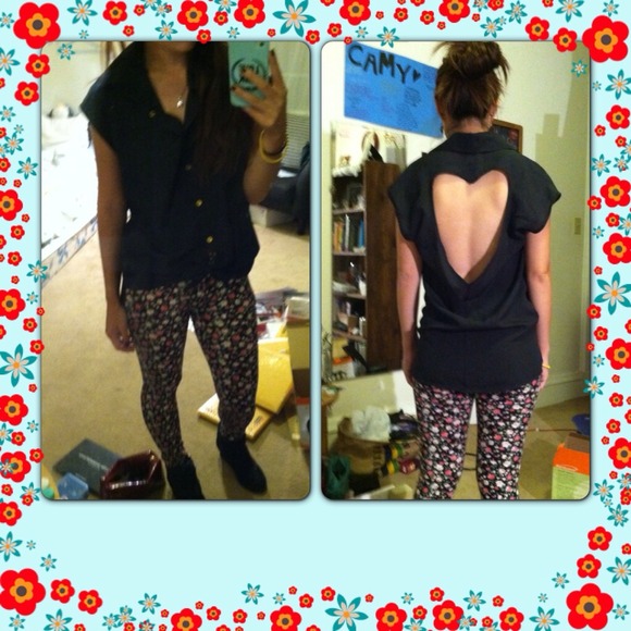cute button up top with a heart cutout - Picture 2 of 2