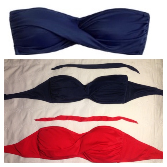 2 J. Crew Twist Front Bandeaus (red and navy)