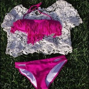 SOLD!!!!!! Pink fringe bikini